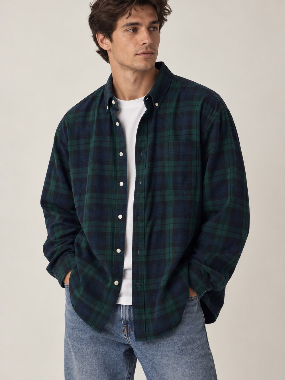 J. Crew Green and Navy Plaid Flannel Button-Down Shirt Vintage Y2K